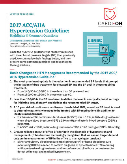 2017 ACC-AHA Hypertension Guideline: Highlights and Common Questions