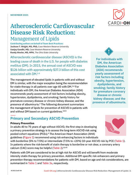 Atherosclerotic Cardiovascular Disease Risk Reduction: Management of Lipids